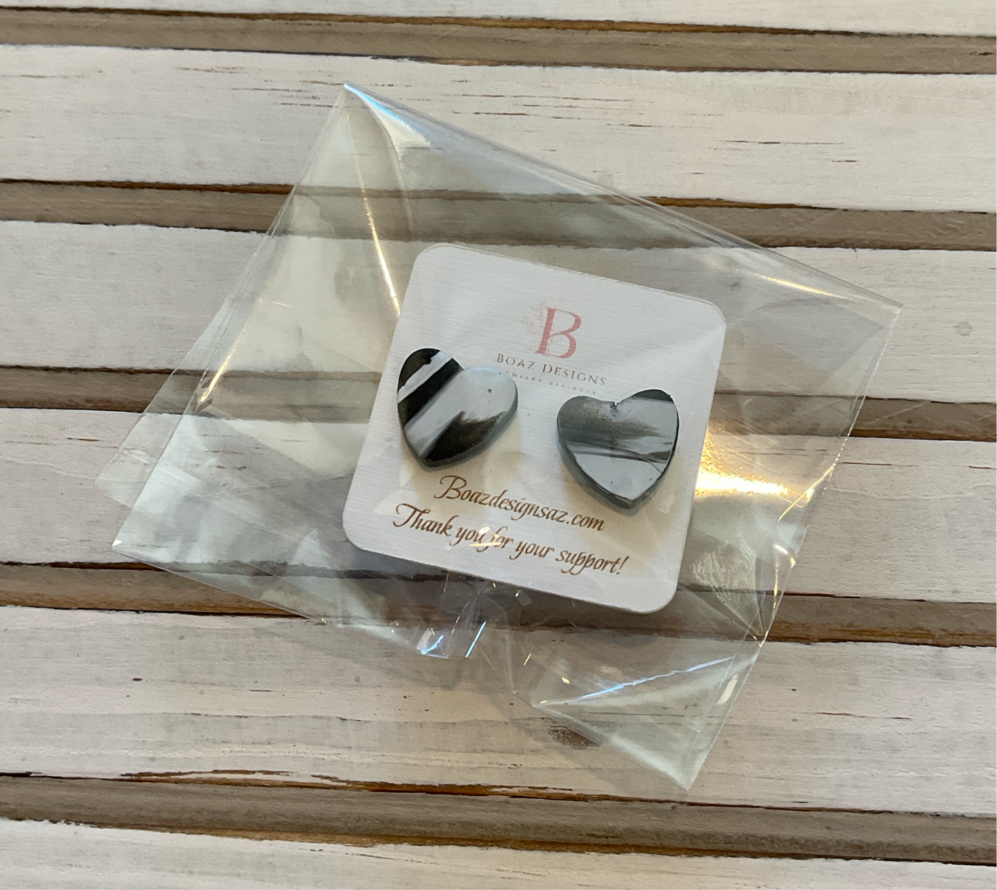 White/Black Marble Heart Studs