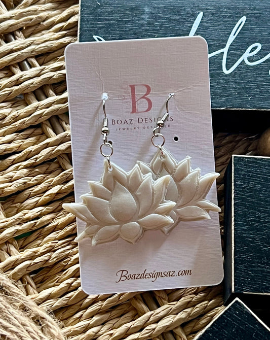 Pearl White Lotus Flower Dangles