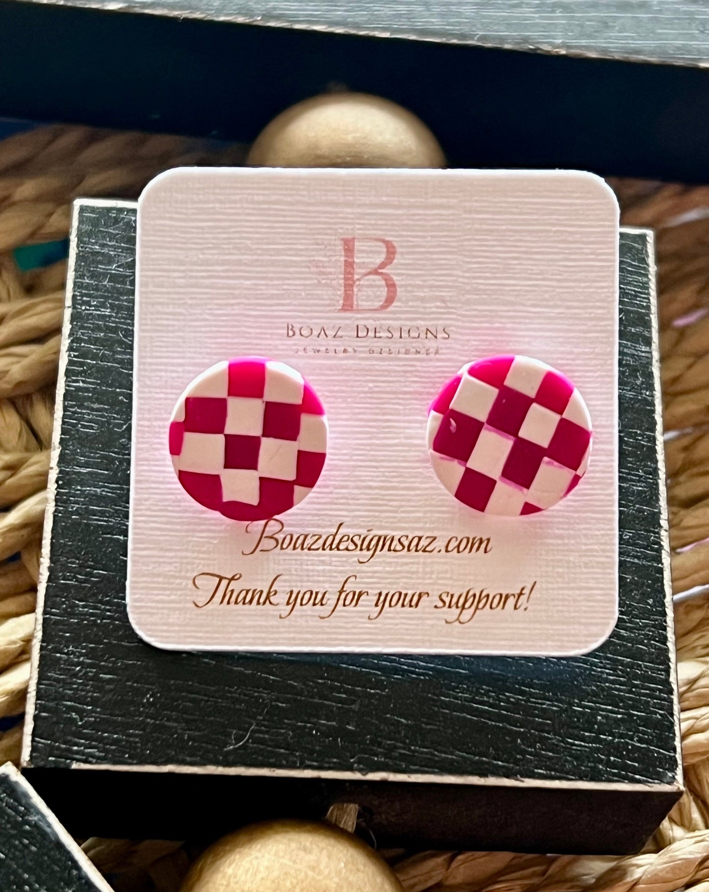 Pink/White Checkered Round Studs