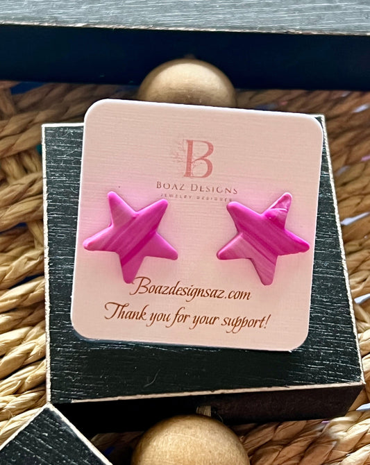 Pink Star Studs with Slight Marbling